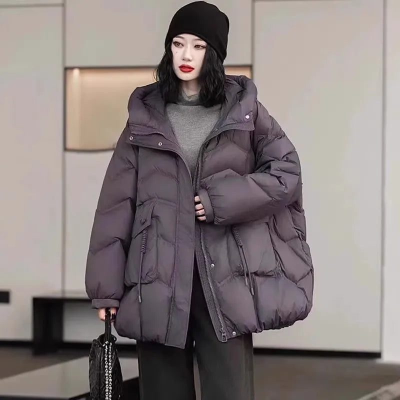 Lagabogy 2025 femmes automne hiver Style Vintage ample décontracté mi-long à capuche chaud manteau femme 90% blanc canard doudoune