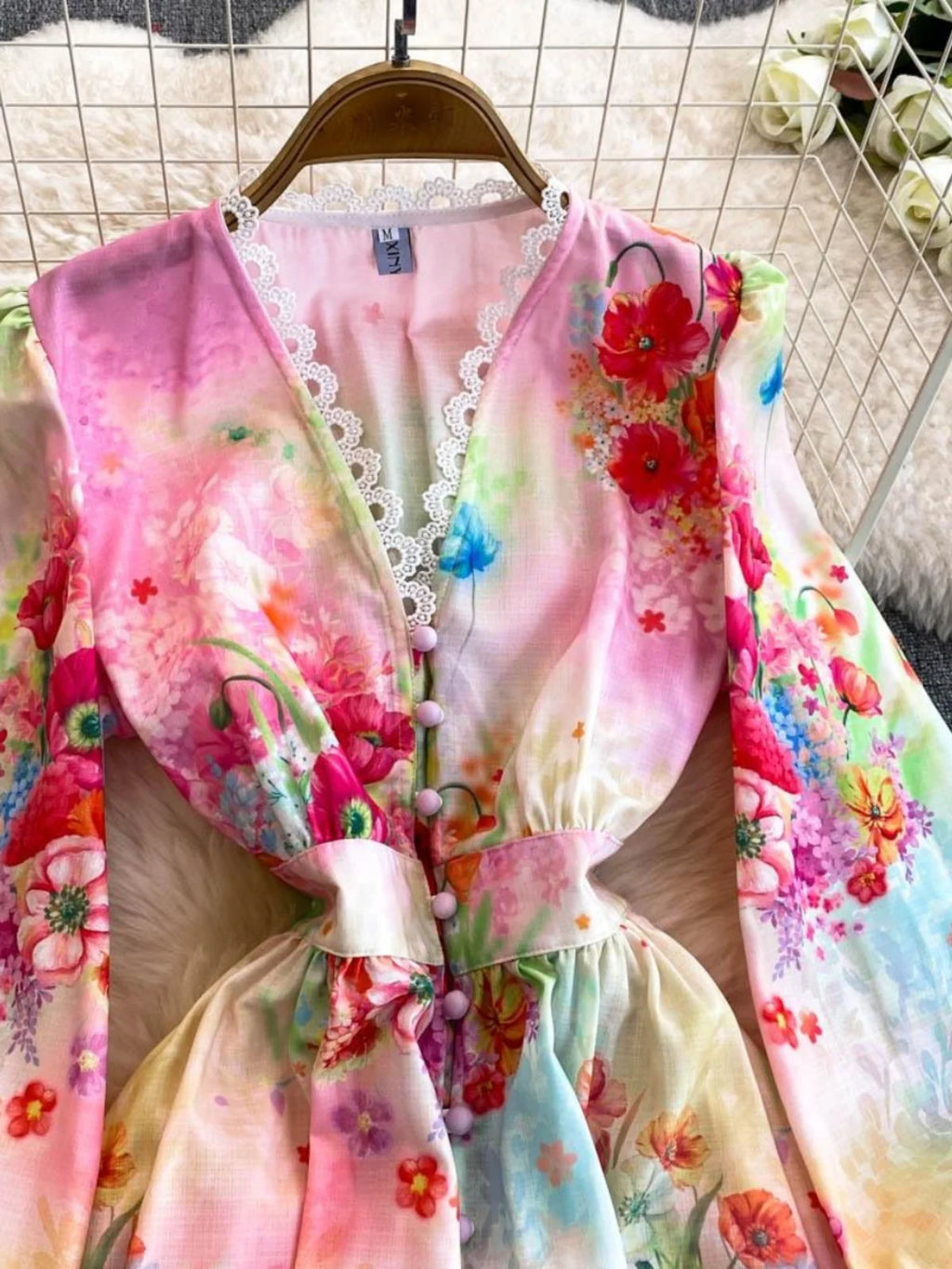 Robe longue en coton et lin à fleurs pour femmes, manches longues, dentelle, col en V, simple boutonnage, robe de soirée élégante, printemps, automne, 2025