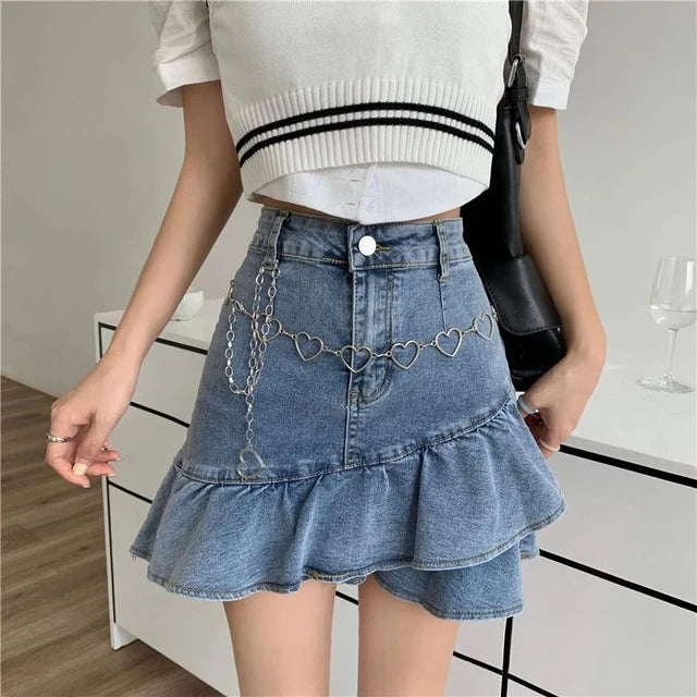 Jupe courte en jean Y2K pour femmes, nouvelle jupe plissée décontractée, taille haute, mince, gothique, fille chaude, Hotsweet, été