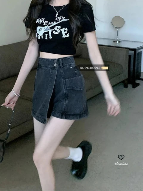 Jupe courte en jean Y2K pour femmes, nouvelle jupe plissée décontractée, taille haute, mince, gothique, fille chaude, Hotsweet, été