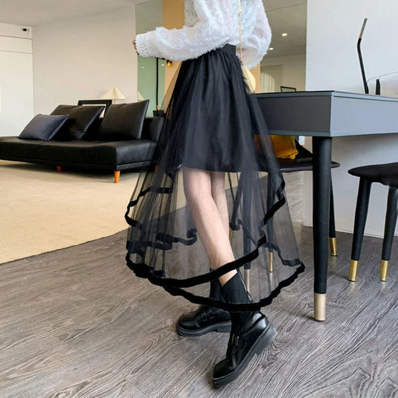 Y2K – jupe coréenne en maille pour femmes, irrégulière, Patchwork, ligne A, Midi, gothique, été, tout assorti, robe de bal, nouvelle collection