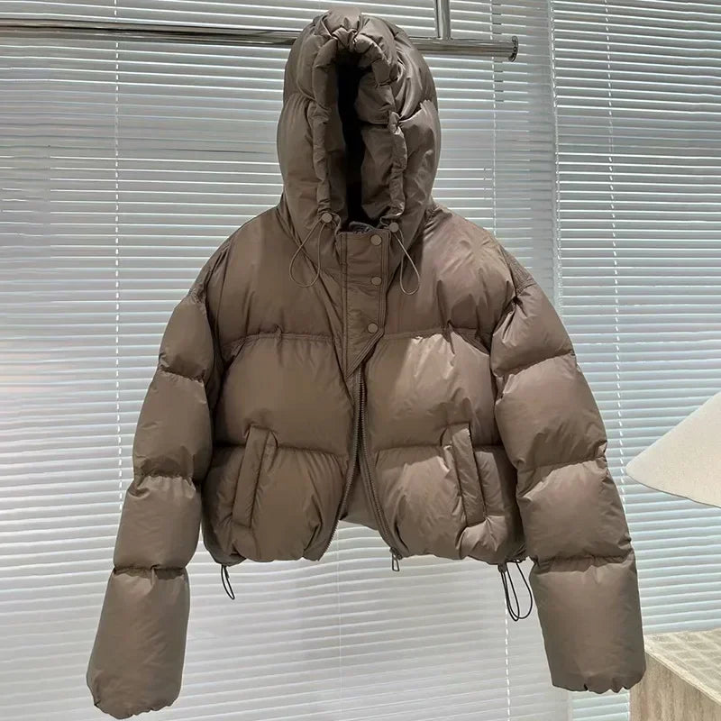Veste en duvet de canard blanc avec capuche pour femme, manteau chaud surdimensionné, vêtements d'extérieur optiques courts décontractés, nouvelle mode, automne et hiver 2024