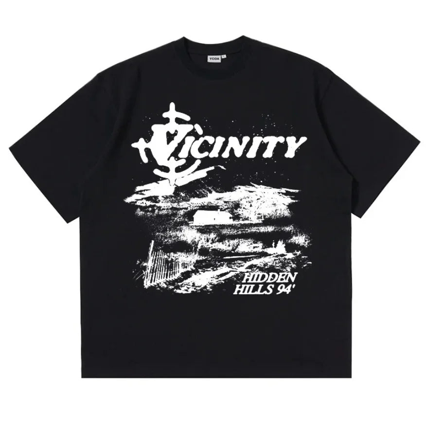T-shirts surdimensionnés en coton pour hommes, Streetwear, mode coréenne, Vintage graphique Y2k, hauts à manches courtes, vêtements esthétiques Harajuku