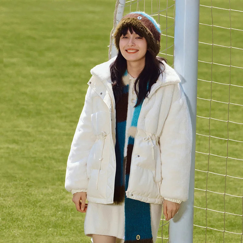 Semir-Doudoune mi-longue en fourrure de lapin épissée pour femme, col montant, veste fine à la taille, hiver, nouveau, 2023