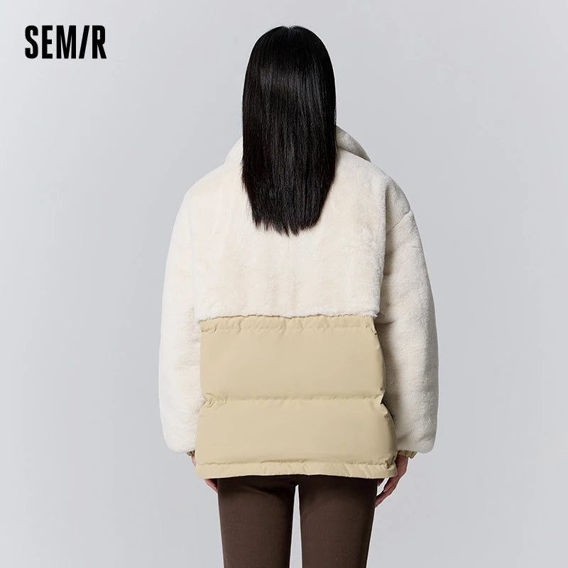 Semir-Doudoune mi-longue en fourrure de lapin épissée pour femme, col montant, veste fine à la taille, hiver, nouveau, 2023