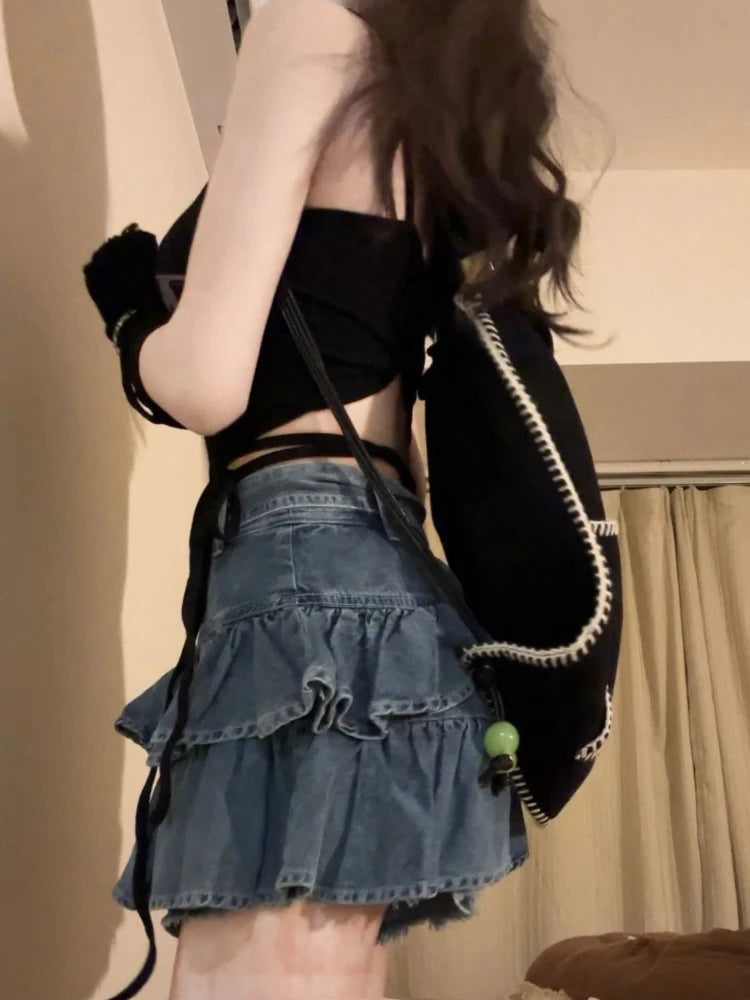Jupe courte en jean Y2K pour femmes, nouvelle jupe plissée décontractée, taille haute, mince, gothique, fille chaude, Hotsweet, été