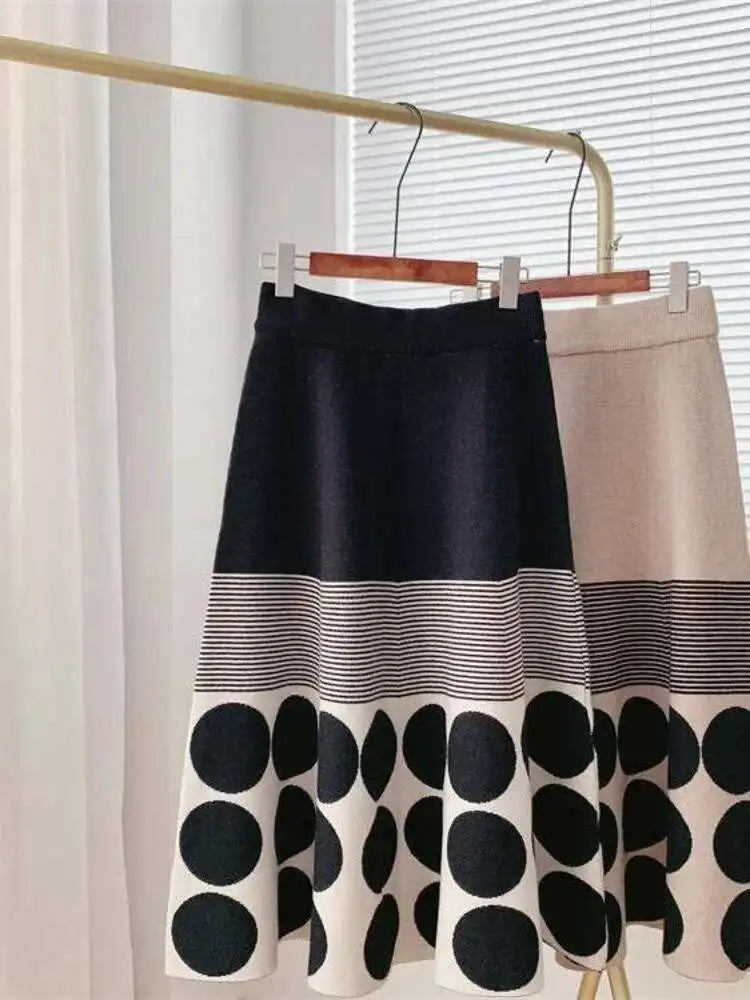 MooQ-Jupe trapèze élastique plissée à pois pour femme, jupe taille haute, style japonais, automne, hiver, nouveau, 2023, Midisk343