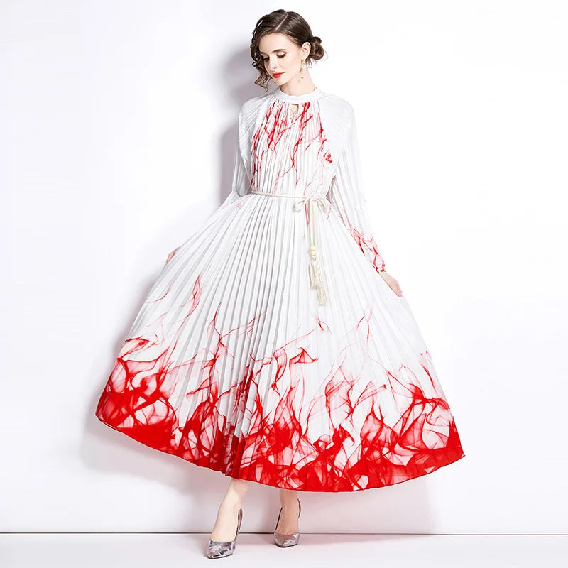 JAMERARY-Robe longue à imprimé floral pour femme, manches longues lanterne, paon de vacances, robe de soirée, robe de soirée, mode éducative, automne