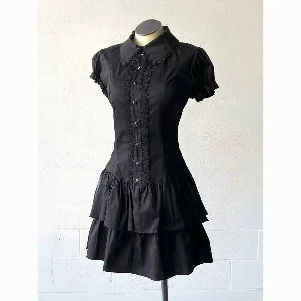 Robe Lolita en dentelle pour femmes, Style gothique japonais, avec nœud rayé, chemise à bandes, Slim, esthétique Y2k, Mini robes de soirée, Design
