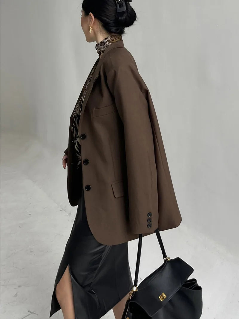 Veste décontractée à manches longues pour femme, manteau imbibé haut de gamme, blazers design à la mode, haut marron pour femme de bureau, Y7CS, nouveau, 2024