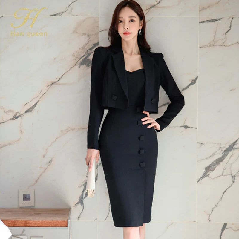 H Han Queen-Robe d'Été Éducative Coréenne pour Femme, Manteau Trempé et Bretelles, Mode Professionnelle, Fourreau Crayon, 2 Pièces