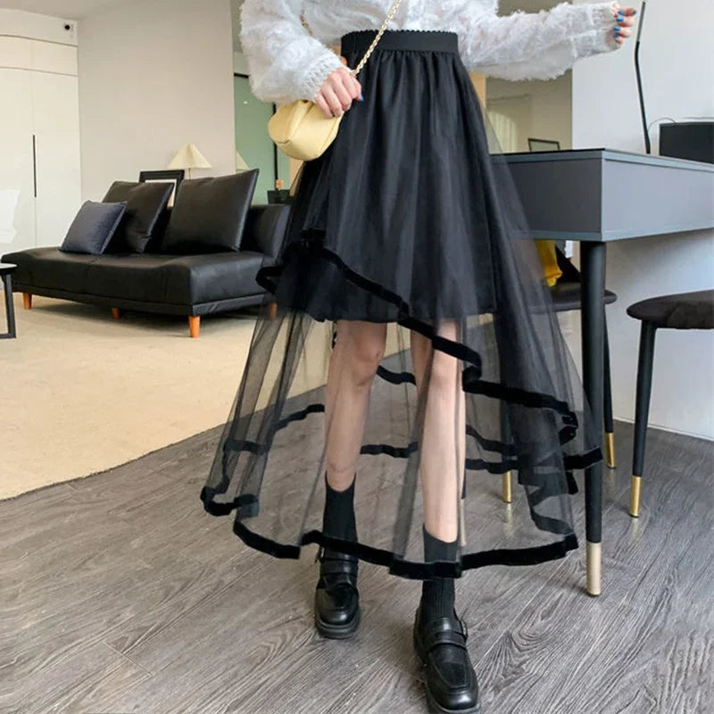 Y2K – jupe coréenne en maille pour femmes, irrégulière, Patchwork, ligne A, Midi, gothique, été, tout assorti, robe de bal, nouvelle collection
