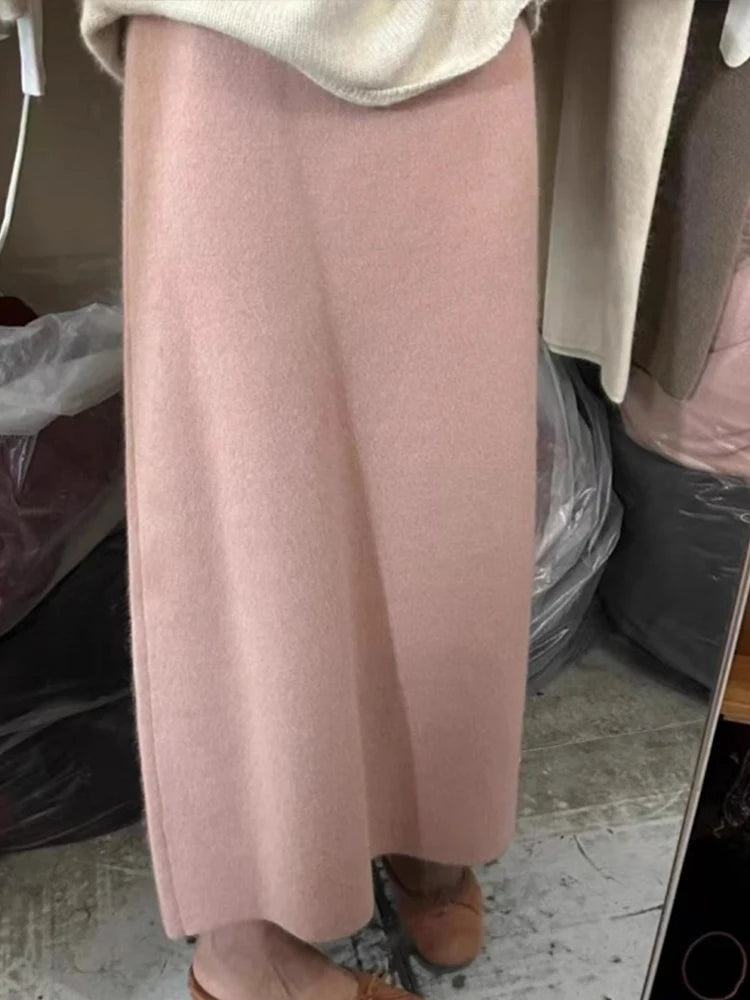 Jupes mi-longues en laine pour femmes, mode décontractée, couleur unie, ample, Streetwear, taille haute, jupes droites tricotées, nouvelle collection automne hiver 2024