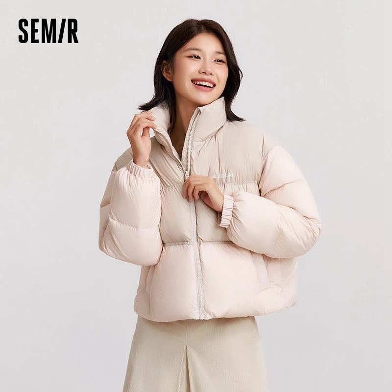 Semir-Doudoune courte surdimensionnée à trois degrés pour femme, haut à col montant avec lettre, hiver 2024, nouveau