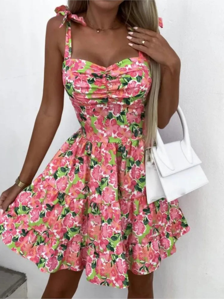 Robe imprimée Sexy pour femmes, Mini robe élégante à bretelles Spaghetti, robes de plage et de vacances, vêtements d'été pour femmes, nouvelle collection