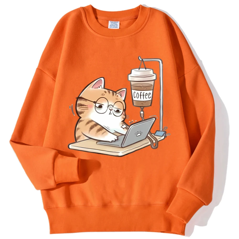 Travailer les chats qui ne peuvent pas faire sans café femmes à capuche ample confortable sweats à capuche Harajuku polaire à capuche mode automne hommes haut