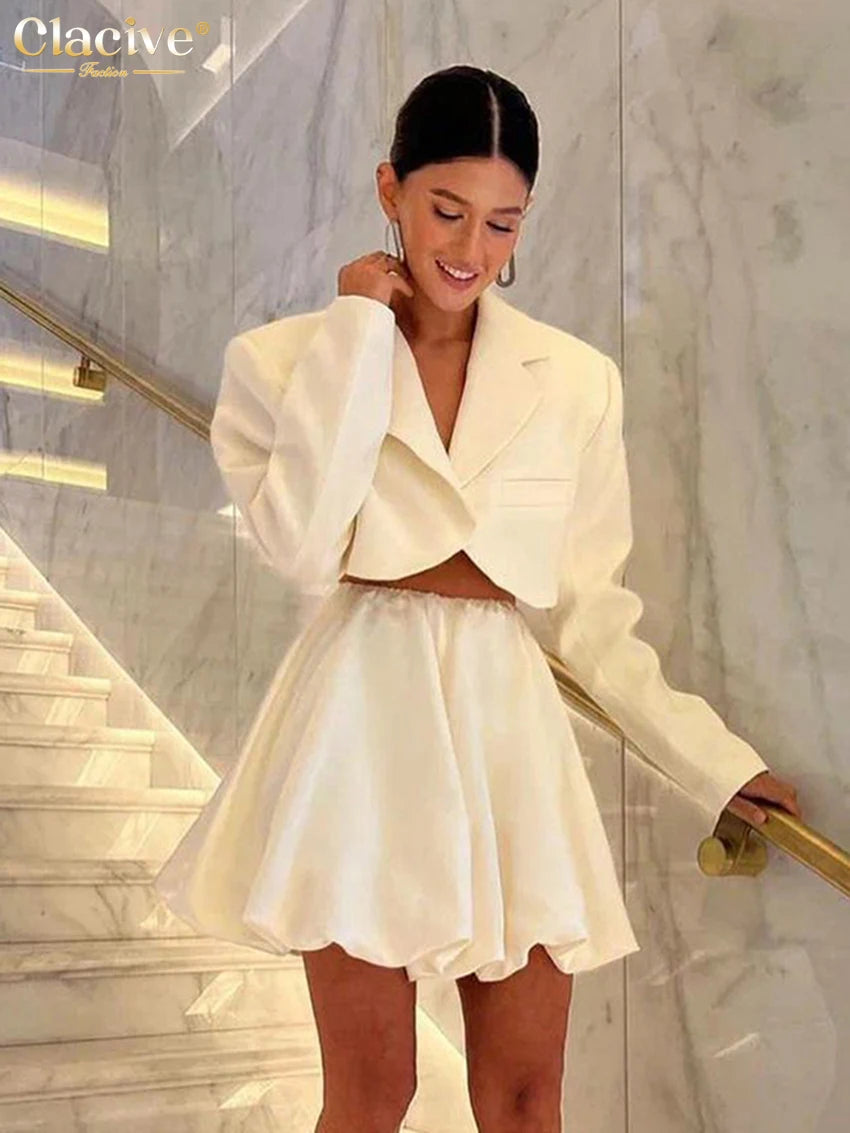 ClacMarkets-Mini jupe plissée en satin beige pour femme, taille haute, élégante, décontractée, à la mode, vêtements féminins, 2023
