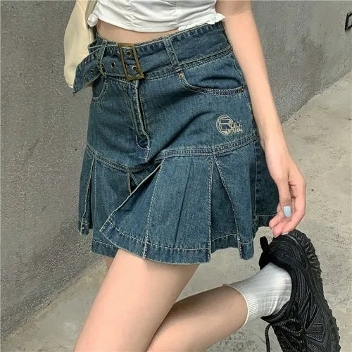 Jupe courte en jean Y2K pour femmes, nouvelle jupe plissée décontractée, taille haute, mince, gothique, fille chaude, Hotsweet, été