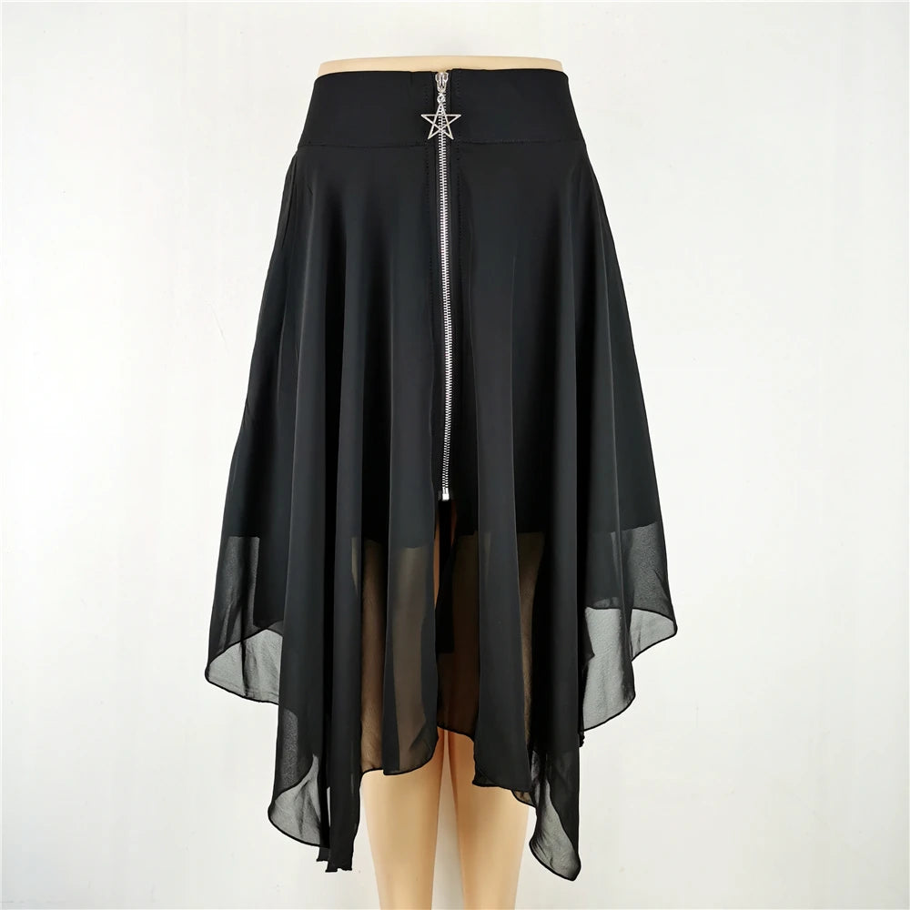 Jupes gothiques pour femmes, Streetwear, taille haute, irrégulière, noire, Punk, Harajuku, longue, été