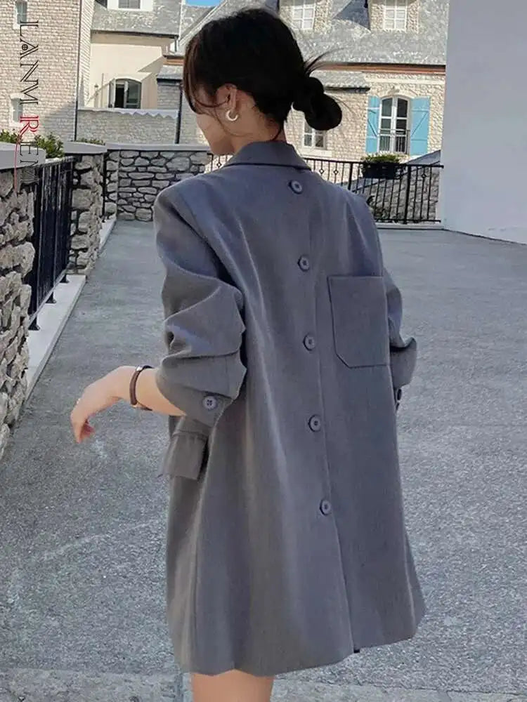 LANMREM-Blazer décontracté à manches longues pour femmes, manteau à boutonnage simple, conception de poches, vêtements d'été, 2Z1006, 2024