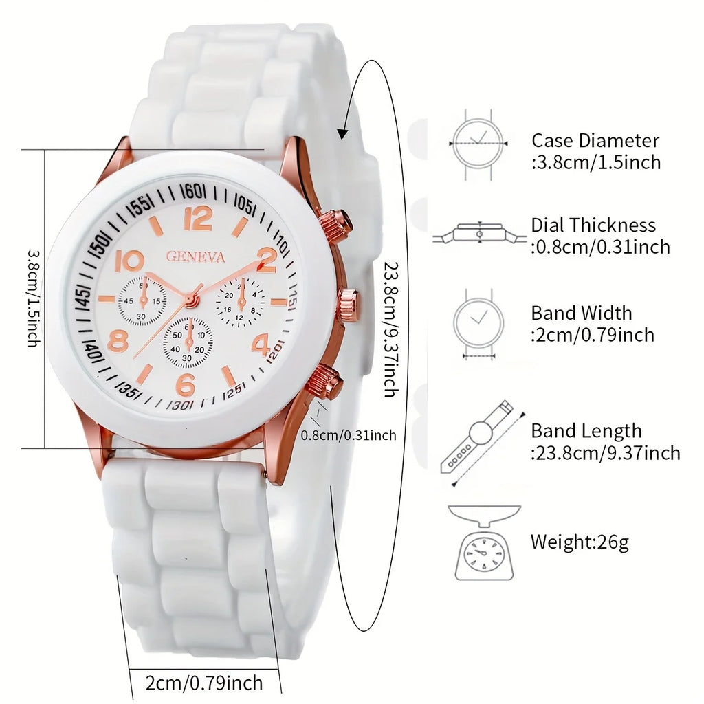Montre à quartz analogique décontractée pour femme, bracelet en silicone, biscuits, ensemble de bijoux coeur, sans boîte, 6 pièces par ensemble