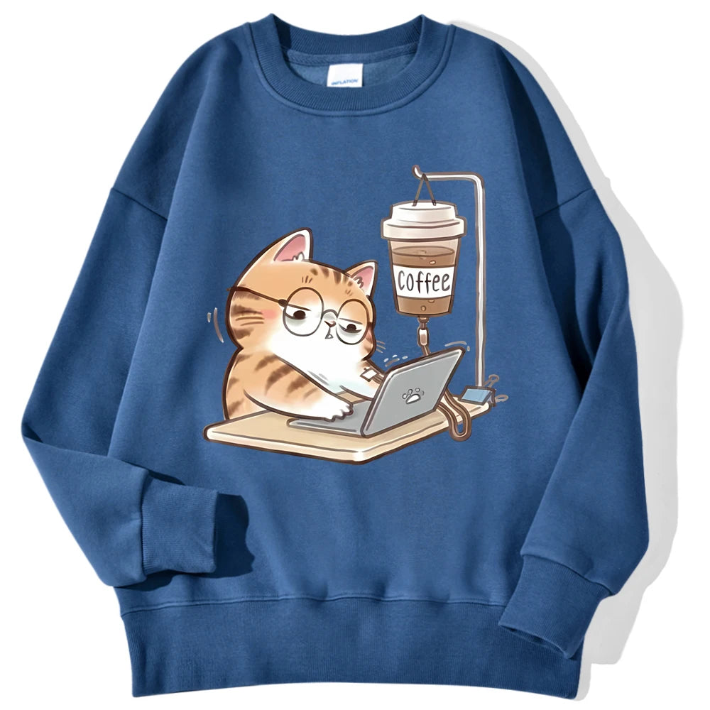 Travailer les chats qui ne peuvent pas faire sans café femmes à capuche ample confortable sweats à capuche Harajuku polaire à capuche mode automne hommes haut