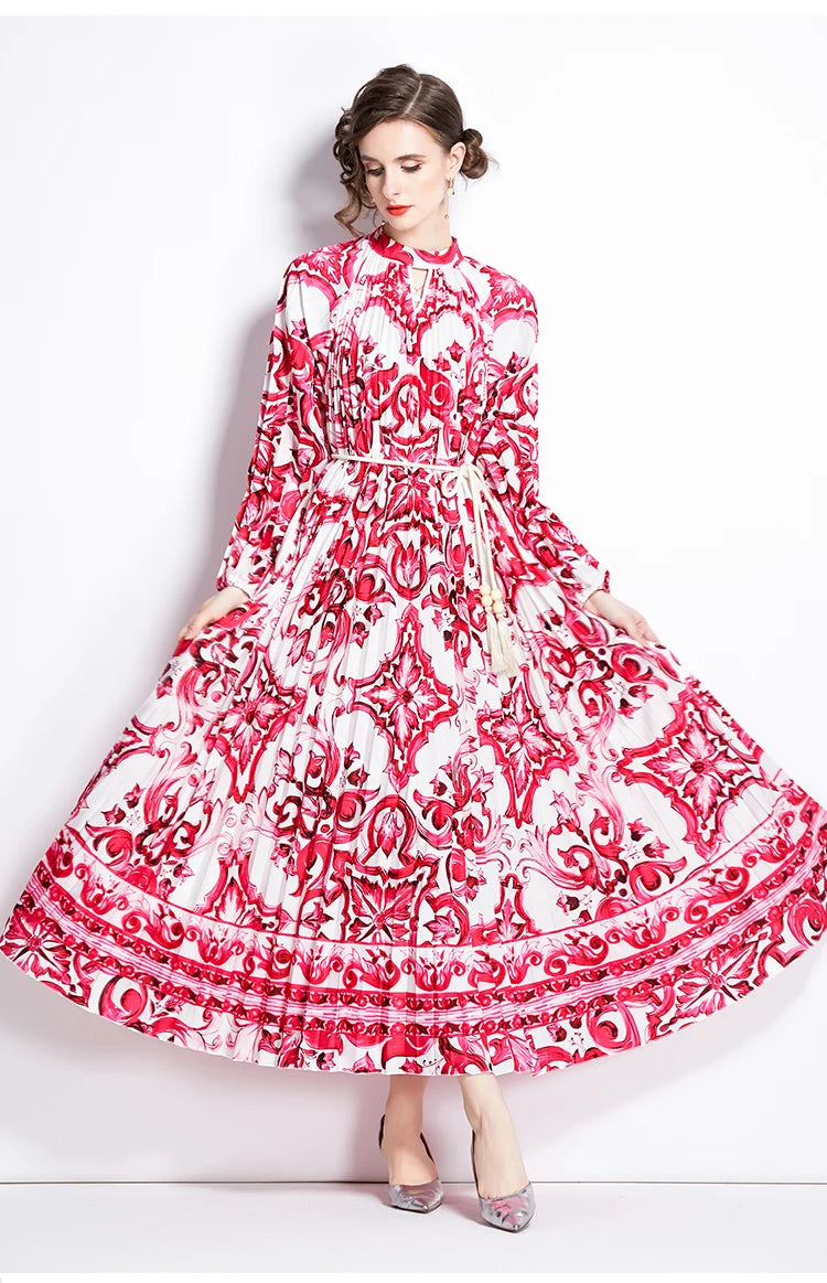 JAMERARY-Robe longue à imprimé floral pour femme, manches longues lanterne, paon de vacances, robe de soirée, robe de soirée, mode éducative, automne