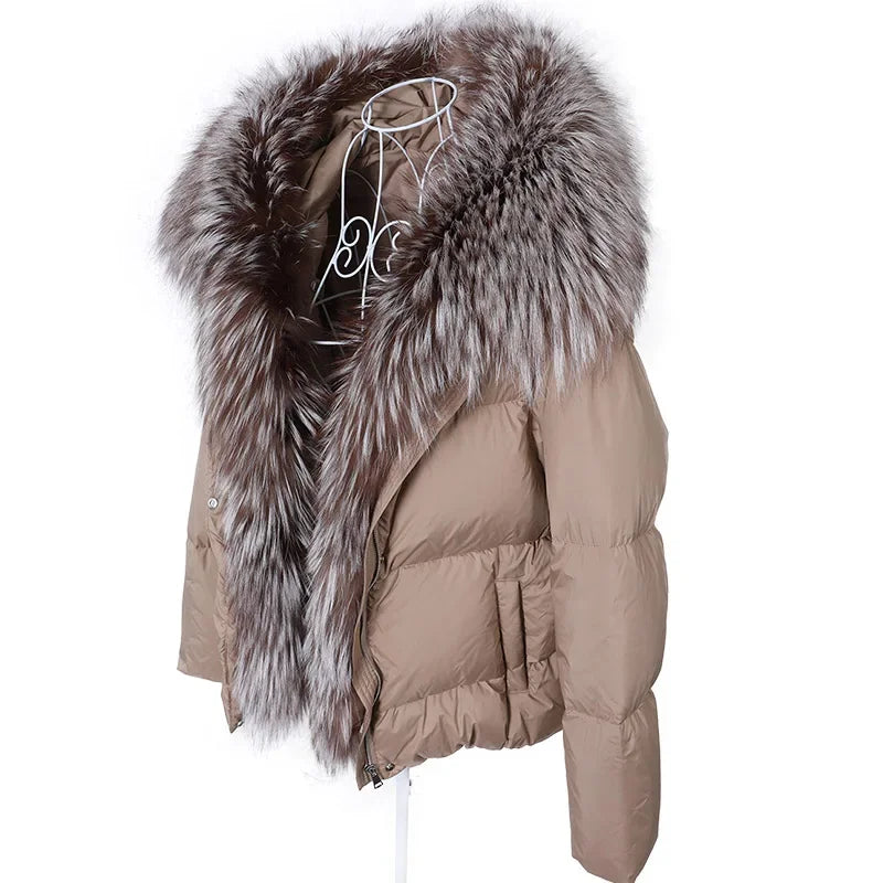 MAOMAOKONG 2024 blanc canard doudoune hiver femmes chaud manteau ample naturel réel col de fourrure de renard épais vêtements d'extérieur de luxe parkas