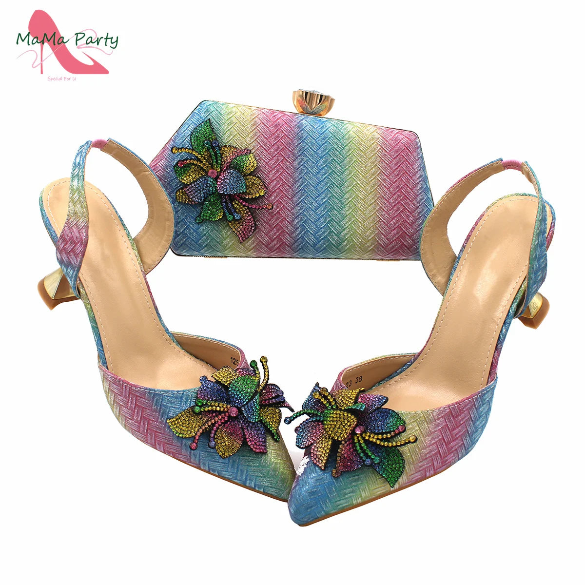 Chaussures et sac de conception italienne pour femmes, arc-en-ciel assortis, prix spécial avec plate-forme pour mariage, en vente