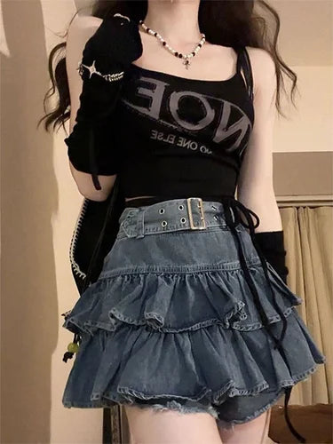 Jupe courte en jean Y2K pour femmes, nouvelle jupe plissée décontractée, taille haute, mince, gothique, fille chaude, Hotsweet, été