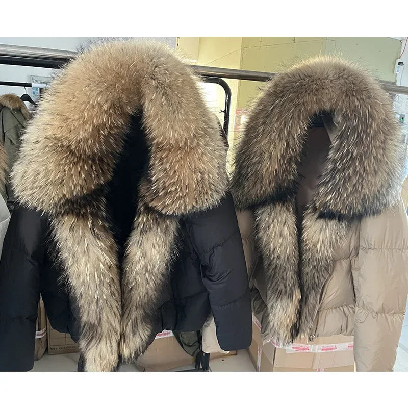 MAOMAOKONG 2024 blanc canard doudoune hiver femmes chaud manteau ample naturel réel col de fourrure de renard épais vêtements d'extérieur de luxe parkas