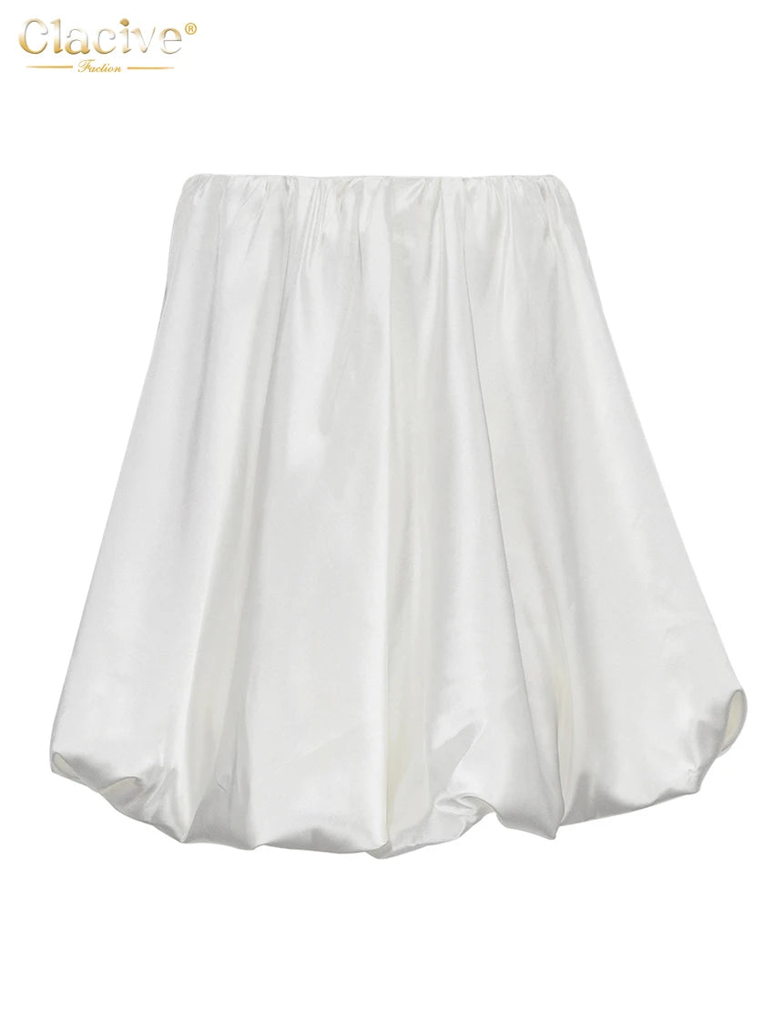 ClacMarkets-Mini jupe plissée en satin beige pour femme, taille haute, élégante, décontractée, à la mode, vêtements féminins, 2023