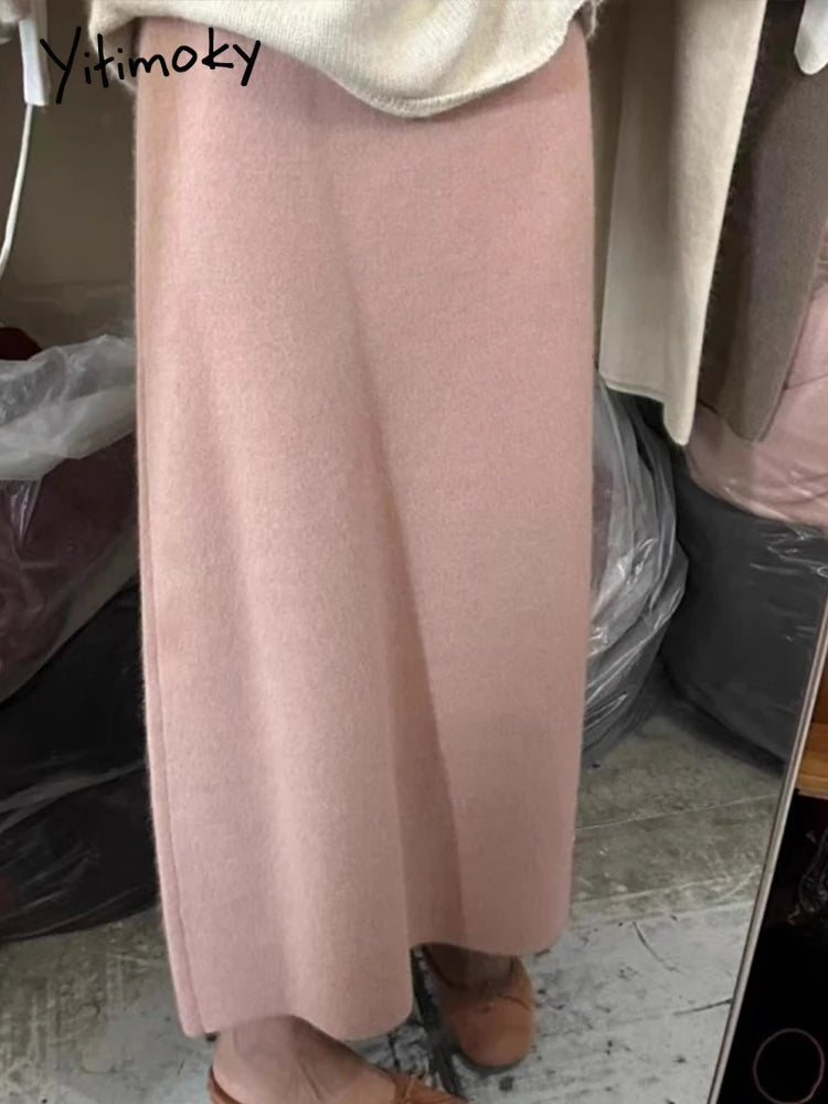 Jupes mi-longues en laine pour femmes, mode décontractée, couleur unie, ample, Streetwear, taille haute, jupes droites tricotées, nouvelle collection automne hiver 2024
