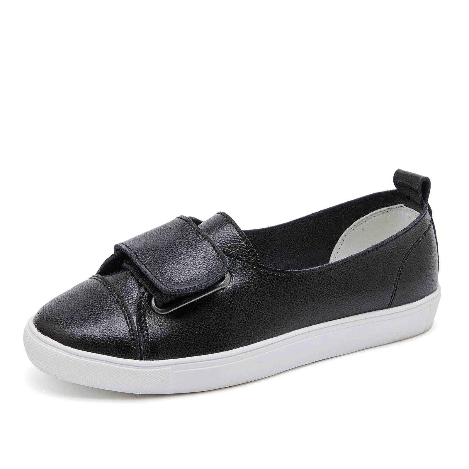 EOFK – mocassins à enfiler en cuir véritable pour femmes, chaussures d'été décontractées, plates, noires, 2022