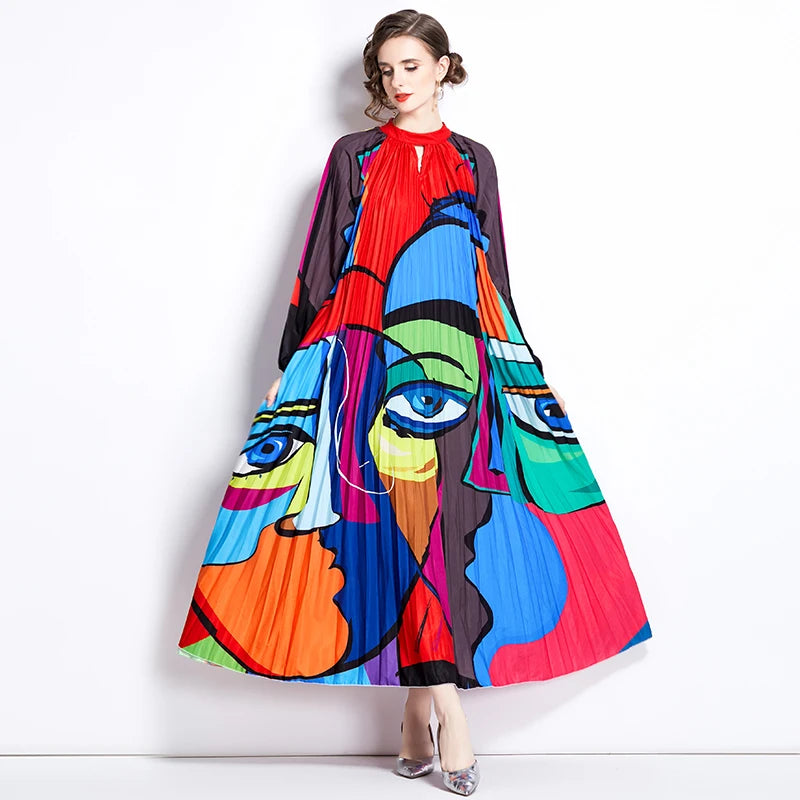JAMERARY-Robe longue à imprimé floral pour femme, manches longues lanterne, paon de vacances, robe de soirée, robe de soirée, mode éducative, automne